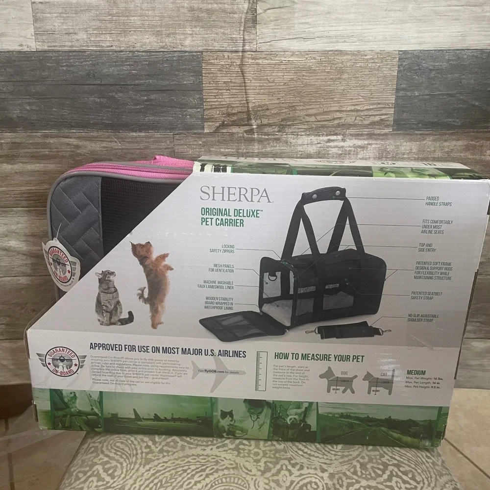 Sherpa Original Deluxe Pet Carrier Medium Gray Pink Airline Approve Dog Cat 16lb